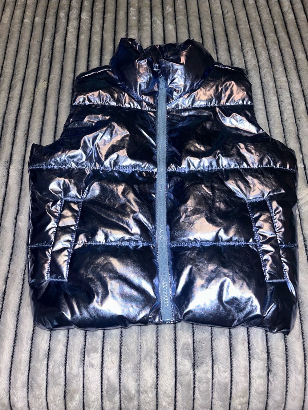 Shiny Blue Metallic Puffer Vest NWOT - Picture 1 of 4